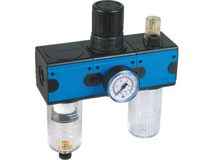 Wartungseinheit G 45323 WE3-H-G1/2i-16-0,1/3-PC-MHA-B3 - 3-teilig Baureihe Bloc 3 mit manuellem/halbautomatischem Kondensatablass und Manometer