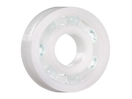 Radial ball bearing, xirodur B180, spheres made of glass, cage xirodur BB-605-B180-30-GL / size = 605 / d1 - inner diameter = 5 mm / d2 - outer diameter = 14 mm