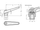 levier de serrage réglable, orange, intérieurement filetée M8