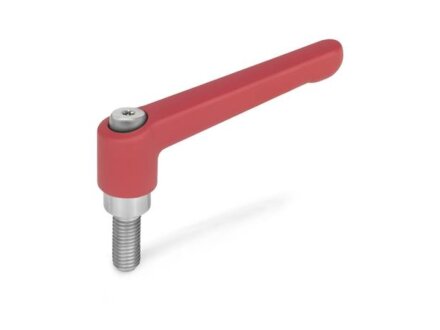 adjustable clamping levers, stainless steel, textured finish red, M6x20