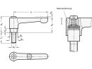 Verstelbare klemhendel recht, met schroef, M8x40 / rood GN302-63-M8-40-RS