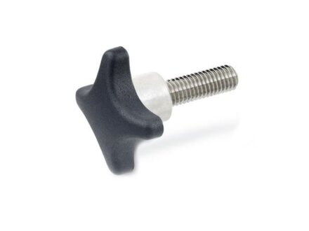 Stainless steel cross handle screw, handle thermoplastic, 40mm dia, M8x25