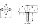 Stainless steel cross handle screw, handle thermoplastic, 40mm dia, M8x25