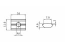 Dado a T, 11,6x4,6 mm, girevole, scanalatura 8, nastro guida, M8, l = 16 mm, acciaio, zincato