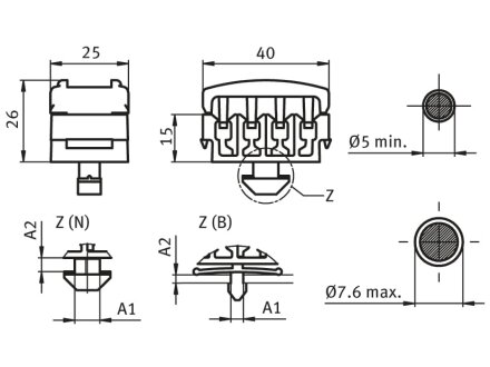 Steck-Kabelbinder mit Abdeckkappe zur Zugentlastung, für Loch Ø8-8,5mm,  Wandstärke 0,7-3mm, Kunststoff PA, schwarz