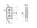 Placa de transporte y base, 30x60 mm, M14, orificios de montaje para tornillo M8, zinc fundido a presión, en blanco