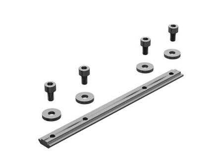 NS profile connector, 16x6mm, slot 8, guide bar, 4xM6, a=40/80mm, l=180mm, steel, galvanized, 4x screws DIN912, M6x10, 4x DIN washers 7349