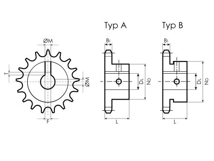 Sprocket "BONspeed" according to DIN 8196 06 B-1 Z=21 ready to install with bore 18 H7, keyway and 2 x threaded bore M5 teeth induction hardened to approx. 50 HRC