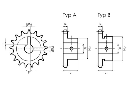 Kettenrad "BONspeed" nach DIN 8196 08 B-1 Z=23 einbaufertig mit Bohrung 30 H7, Nut und 2 x Gewindebohrung M6; Zähne induktiv gehärtet auf ca. 50 HRC