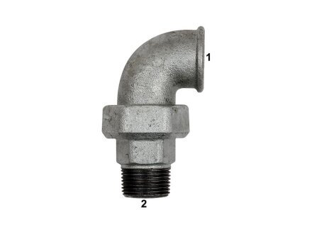 Verschraubung Bogen 97 IG/AG, Rp 1 1/2, R 1 1/2, schw. Temperguss